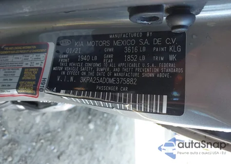 2021 Kia Rio 5-Door S z USA, uszkodzony, nr VIN 3KPA25AD0ME375882